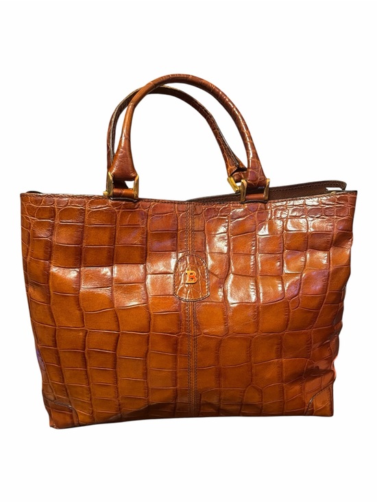 Bally Handbags - VINTAGE BALLY Italy Cognac Croc Embossed Leather Tote Bag Shopper